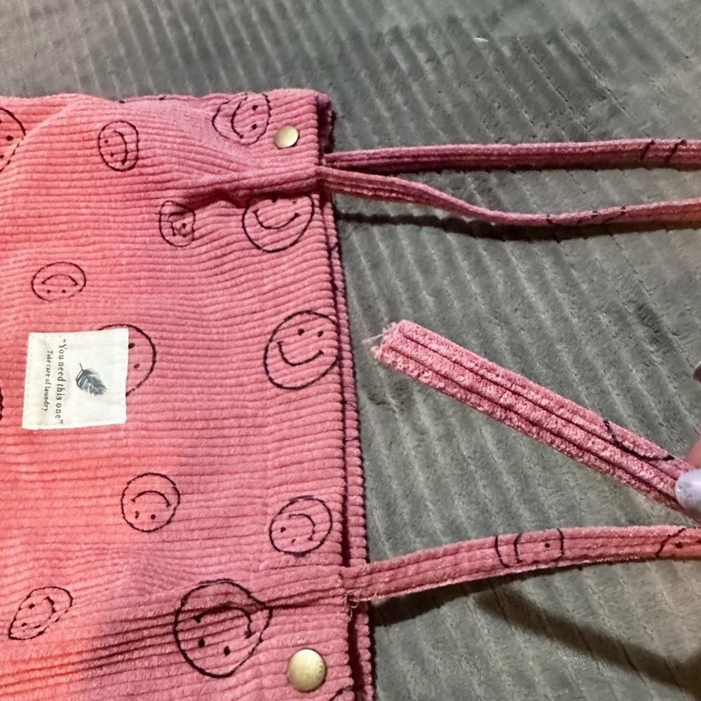 Pink Corduroy Smiley Face Tote Bag - Picture 4 of 13